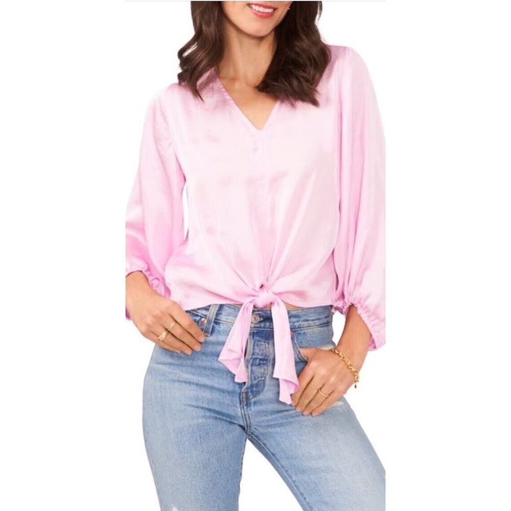 Vince Camuto Pink Light Weight Tie Front Blouse XS Long Sleeves V Neck
